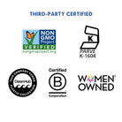 Collection of third-party certification logos on a white background