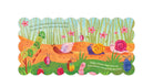 Children's book page with snails and flowers on a white background