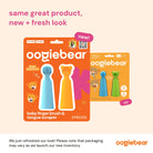Oogiebear baby finger brush and tongue scraper packaging on a beige background