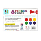 Packaging of 6 finger paints with colorful labels and a red paint bottle illustration.