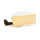 Plush toy shaped like a wedge of cheese on a white background