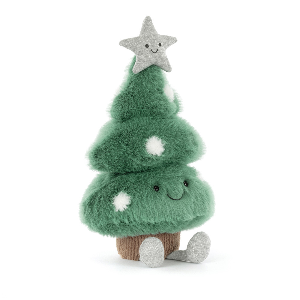 Plush toy Christmas tree with a star on top against a white background