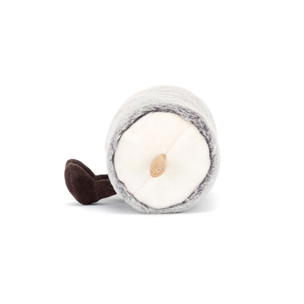 Small plush toy resembling a pine cone with a brown tip on a white background