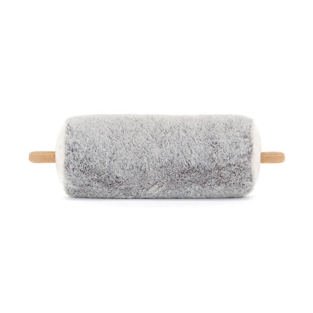Gray rolling pin with wooden handles on a white background