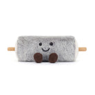 Plush toy rolling pin with a face on a white background