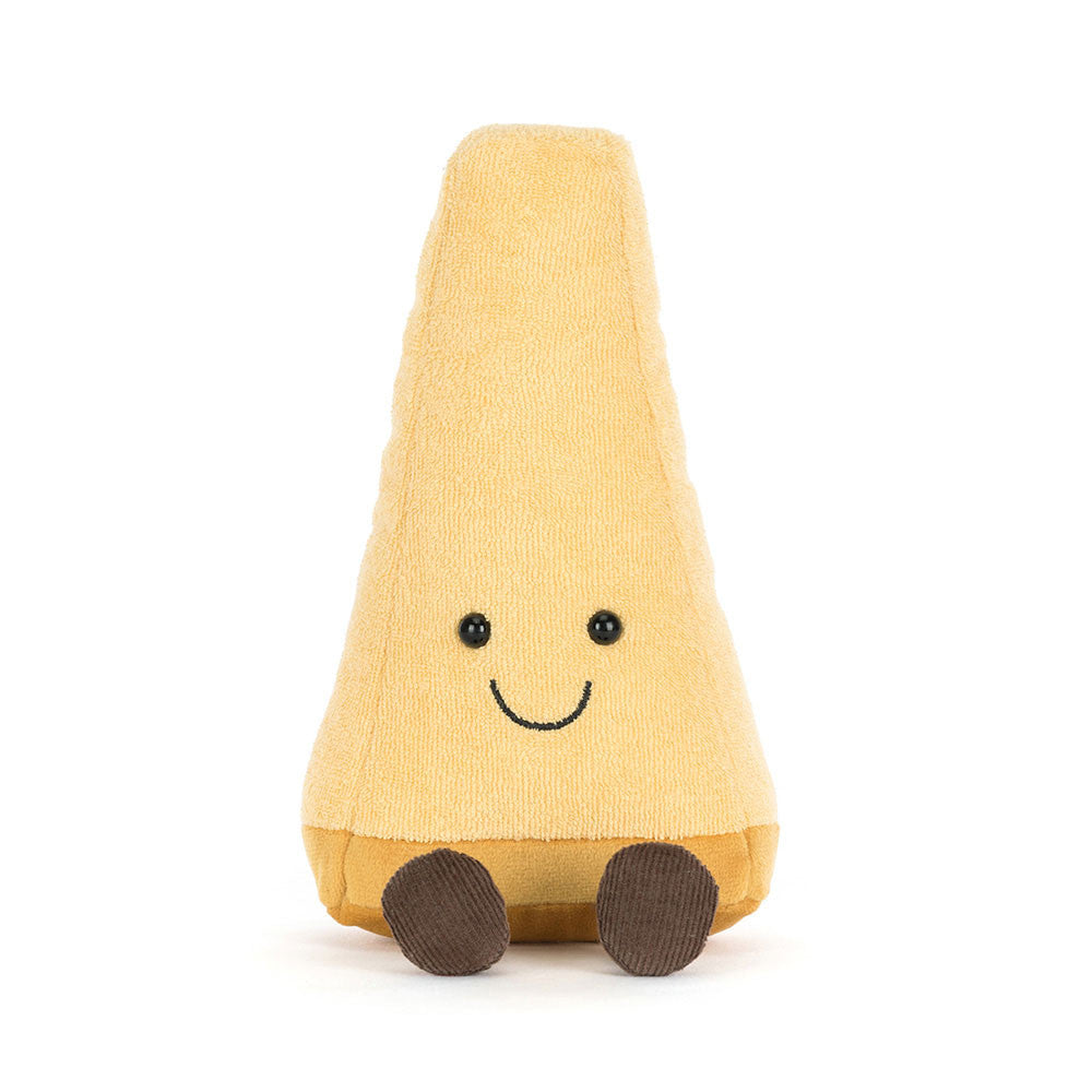 Plush toy shaped like a corn on a white background