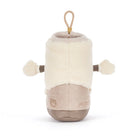 A Jellzee plush sheep bootie toy in cream and beige, featuring a soft fleece body, a hanging loop, and embroidered brand name on the lower front, set against a plain white background.