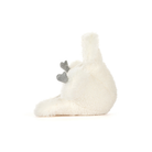 White plush toy with gray accents on a white background