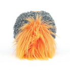 Gray and orange plush toy on a white background