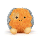Plush toy hedgehog with a happy expression on a white background