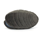 Dark gray quilted fabric pad on a white background