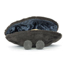 Dark gray paw-shaped pet bed with a soft interior on a white background
