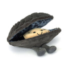 Plush toy inside a shell with a smiling face on a white background