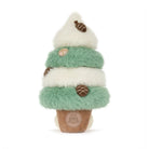 A plush cupcake-shaped toy or decorative figure with fluffy white and mint green frosting-like layers, brown acorn ornaments, and a brown corduroy-like base on a white background.