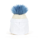 Small plush toy with blue fur on a white background