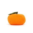 Knitted orange with a green stem on a white background