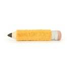 Toy pencil with a yellow body, gray eraser, and pink rubber on a white background