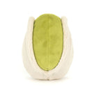 Green and white plush ball toy on a white background