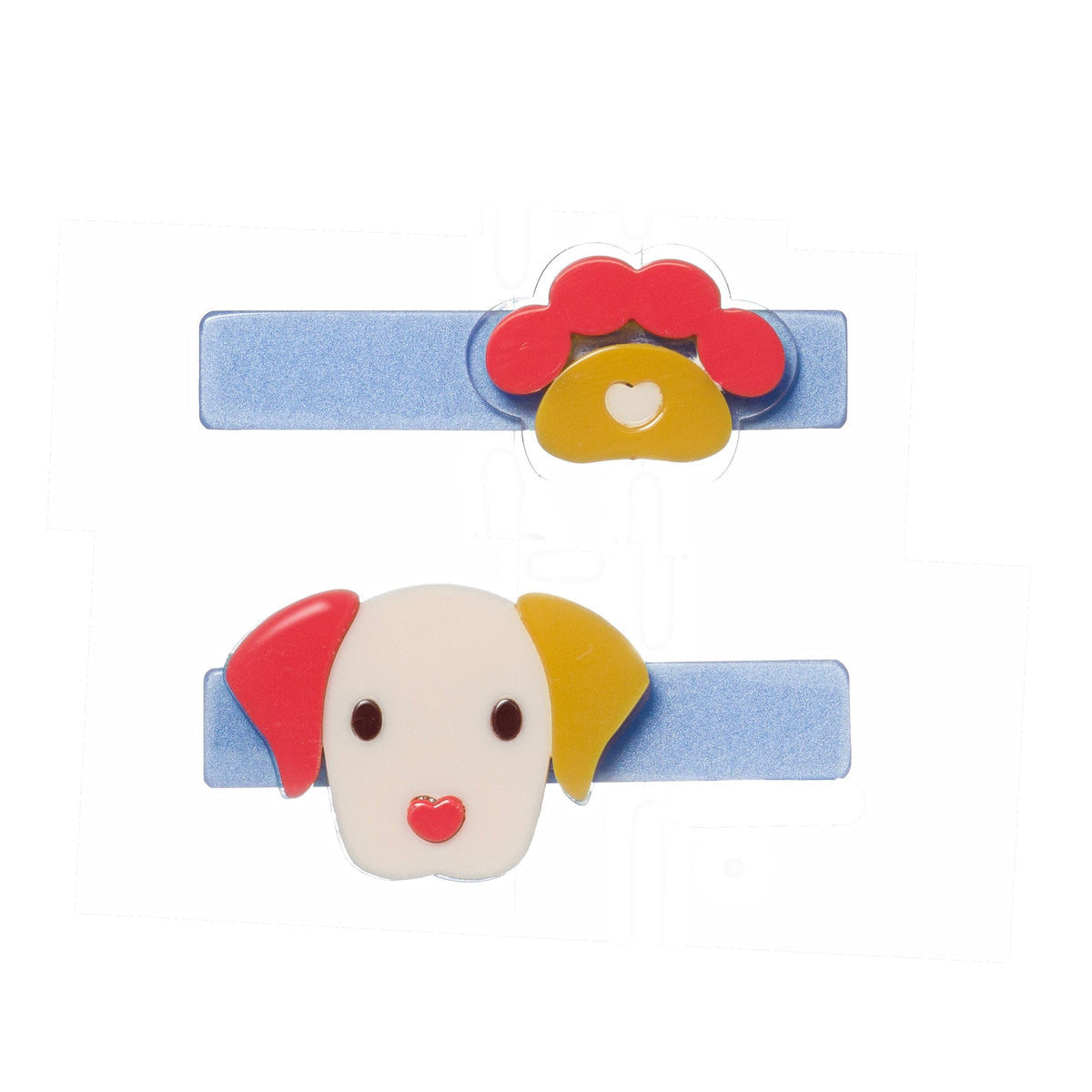 Colorful dog-shaped hair clip on a white background