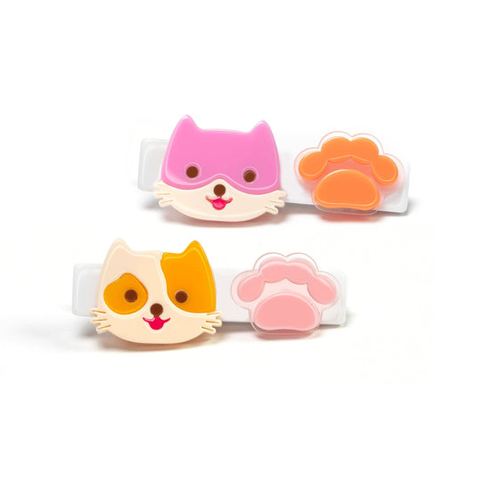 Cute Kitty Pink Mustard Hair Clips by Lilies & Roses NY