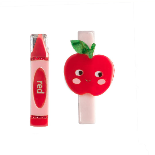Apple Crayon Red Hair Clips by Lilies & Roses NY