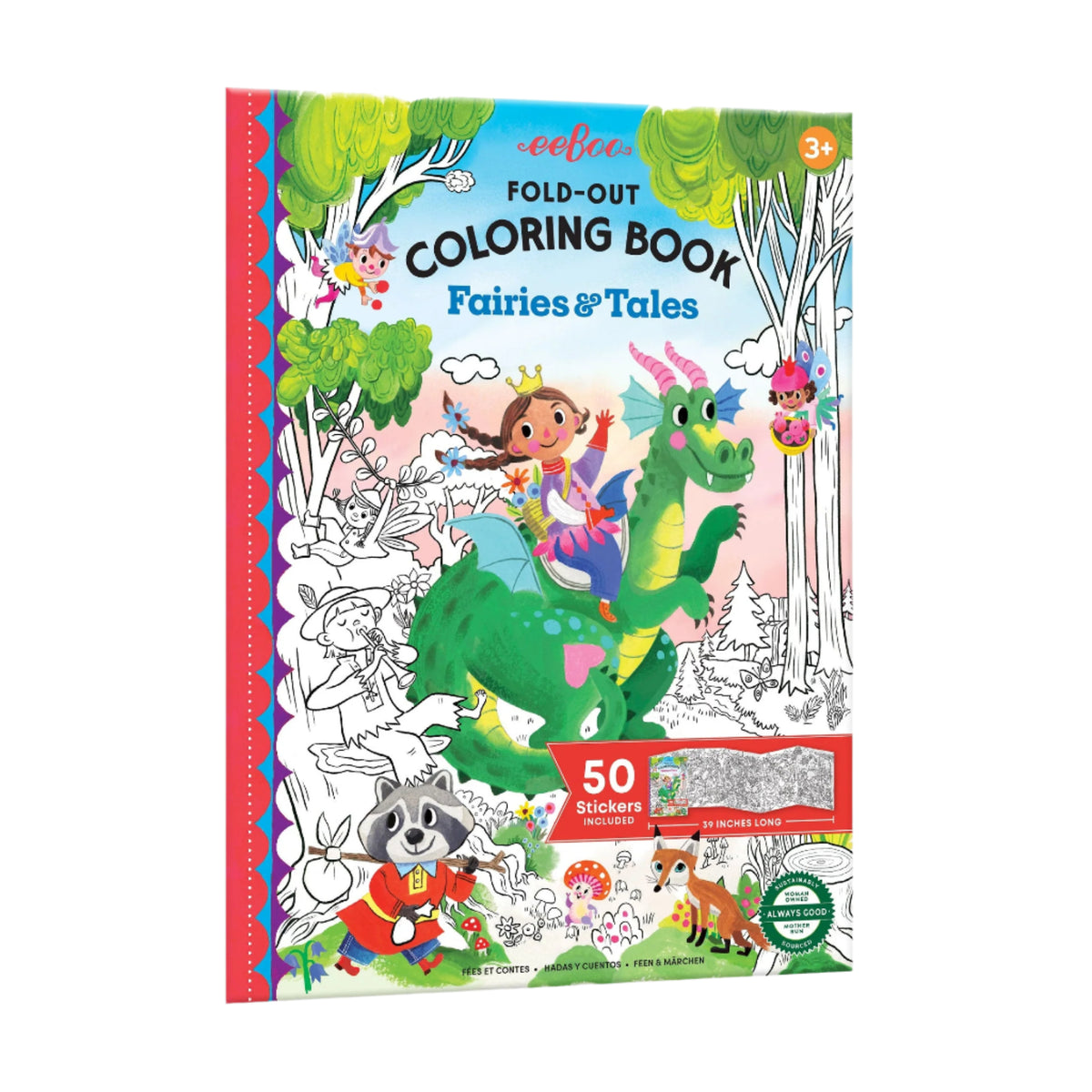 Coloring book with fairies and dragons on a white background