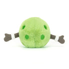 A plush toy resembling a green pickleball with arms.