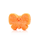 Butterfly-shaped sponge with a smiling face on a white background