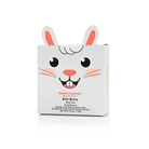 Box with bunny design and text on a white background