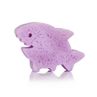 Purple shark-shaped bath bomb on a white background