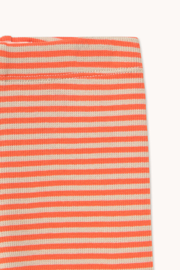 Striped fabric with orange and white horizontal stripes on a white background