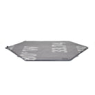Gray hexagonal mat with branding on a white background