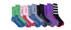 Set of colorful socks with brand name on a white background