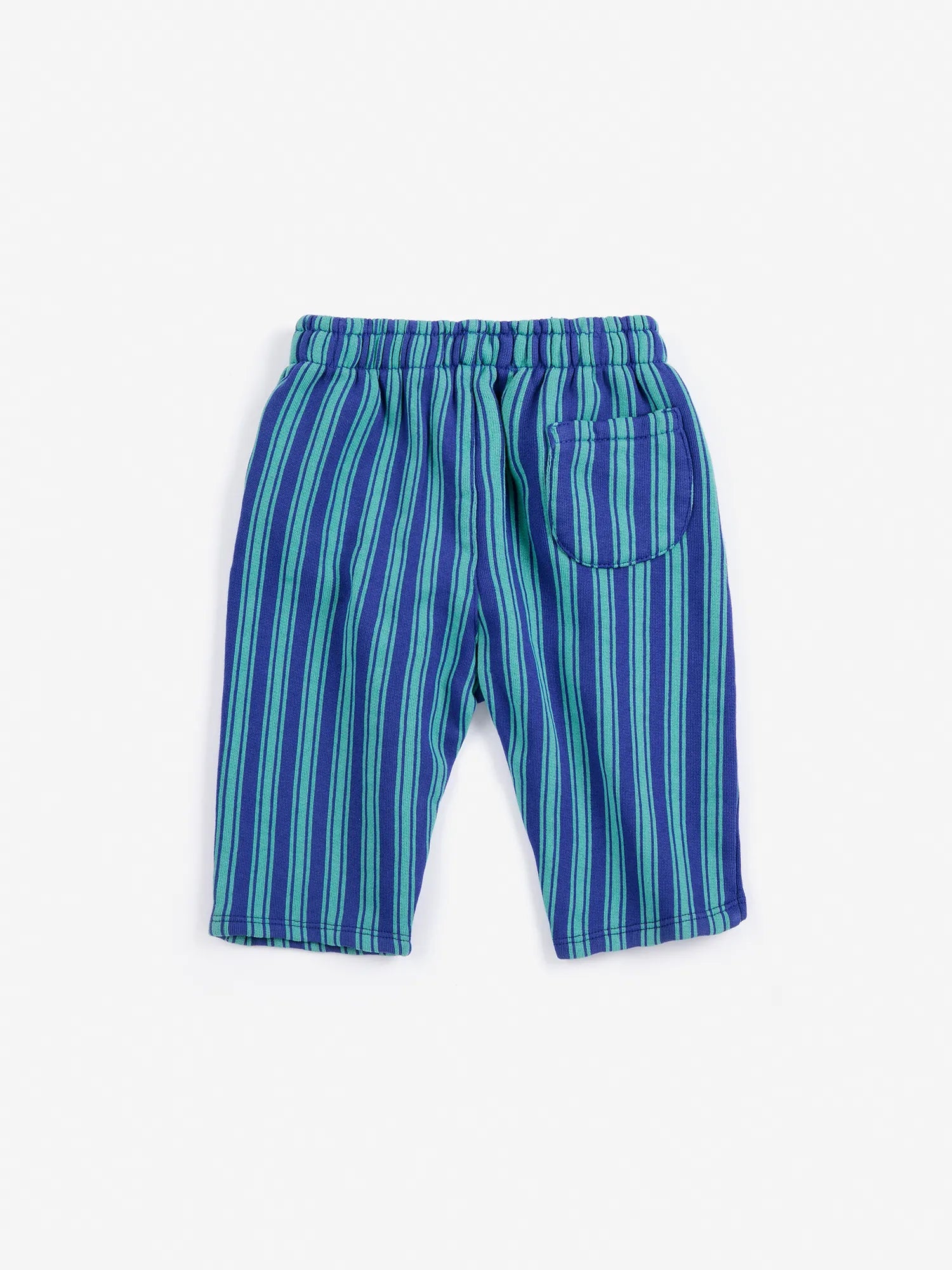 Blue and green striped pants on a white background