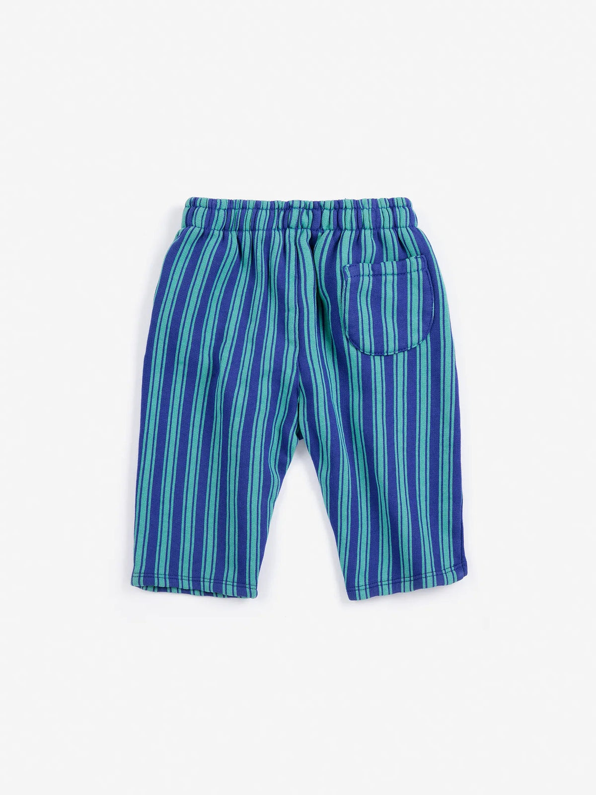 Blue and green striped pants on a white background
