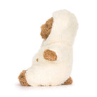 Plush toy shaped like a paw with white fur and brown pads on a white background