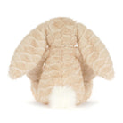 A plush stuffed bunny in a light beige faux fur material with a contrasting white fluffy tail, shown from the back on a white background.