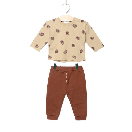 Baby Long Sleeve Tee and Pant Set - Pinecones by City Mouse