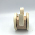 Wooden toy with two wheels on a white background
