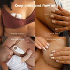 Collage of images related to breastfeeding support with text and product usage.