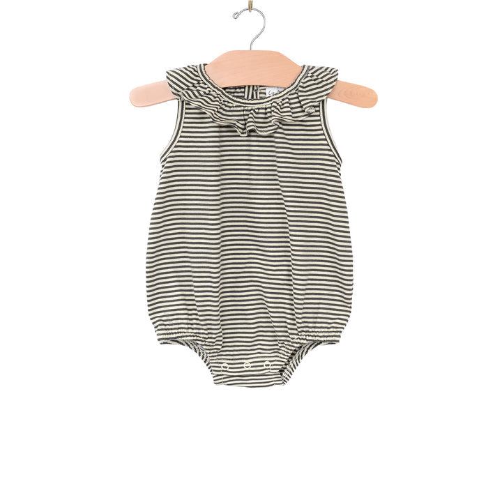 Stripe Frill Collar Romper - Charcoal by City Mouse