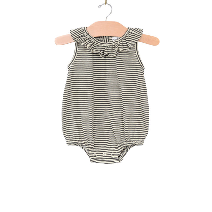 Stripe Frill Collar Romper - Charcoal by City Mouse - FINAL SALE