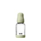 Clear baby bottle with green cap and 'BIBS' branding on a white background