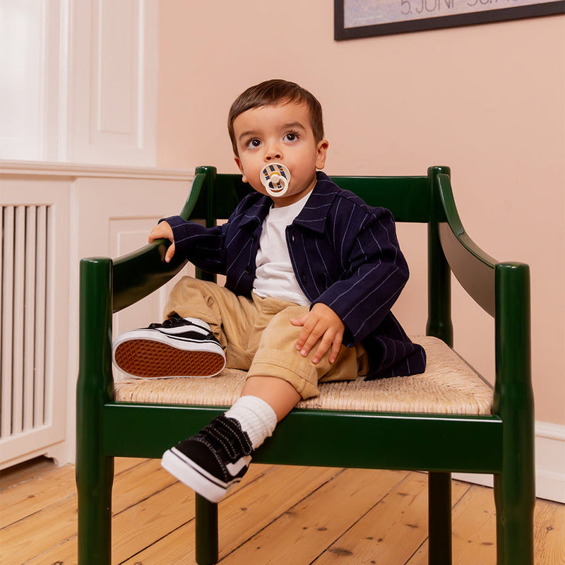 Bibs Studio Colour Pacifier 2 Pack Pinstripe - Ivory Steel Blue Mix