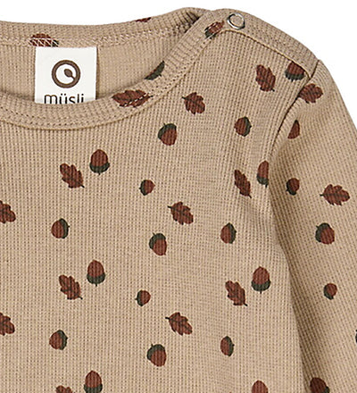 Acorn Long Sleeve Bodysuit - Beige/Deep Green by Musli - FINAL SALE