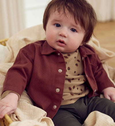 Acorn Long Sleeve Bodysuit - Beige/Deep Green by Musli - FINAL SALE