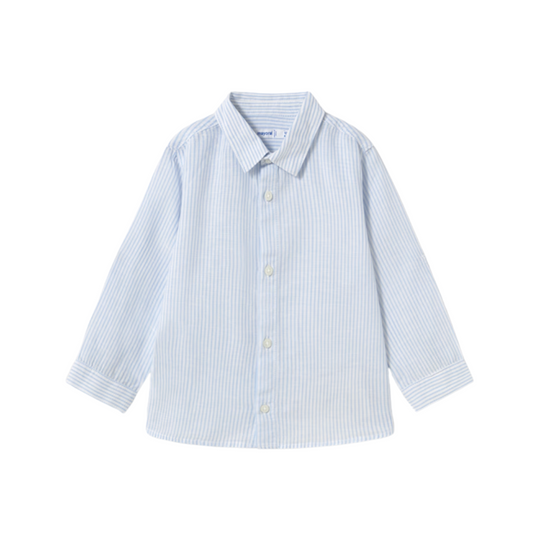 Baby Long Sleeve Linen Button Up - Light Blue Stripe by Mayoral - FINAL SALE
