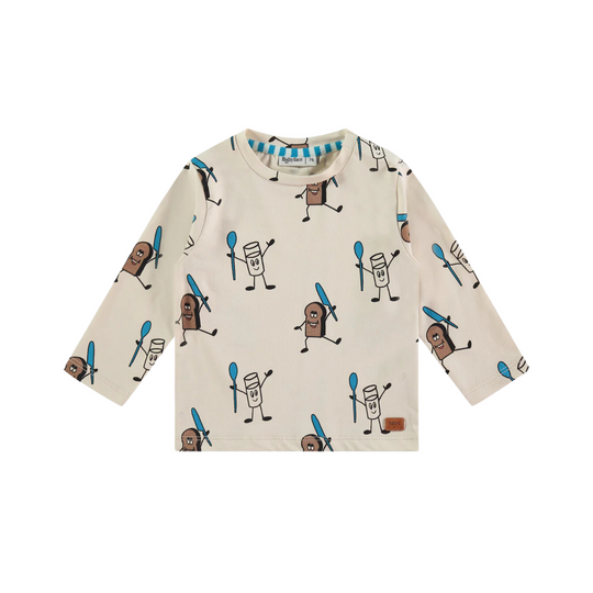 Baby Long Sleeve Tee - Cream Dancing Breakfast Print by Babyface - FINAL SALE