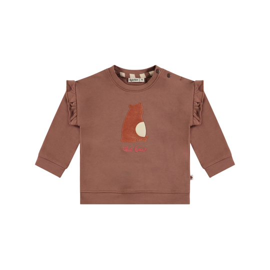 Baby Ruffle Sleeve Bear Face Sweatshirt - Wood by Babyface - FINAL SALE