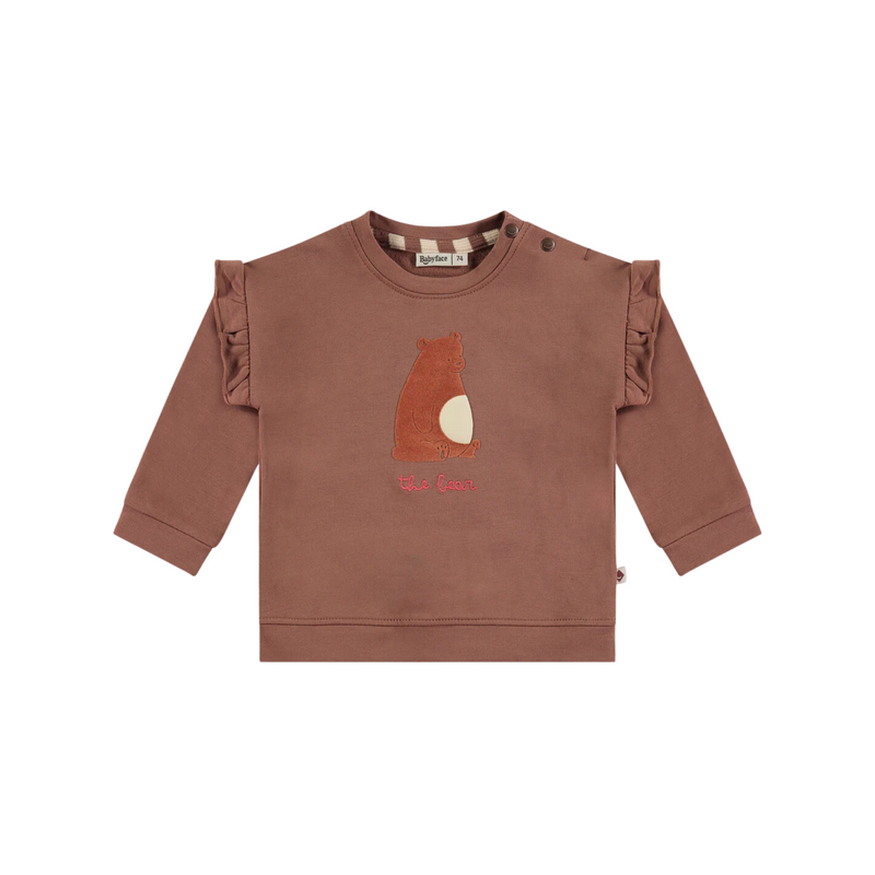 Baby Ruffle Sleeve Bear Face Sweatshirt - Wood by Babyface